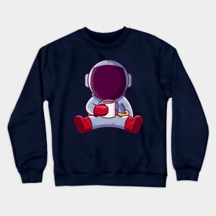 Cute Astronaut Drinking Coffee Cartoon Crewneck Sweatshirt